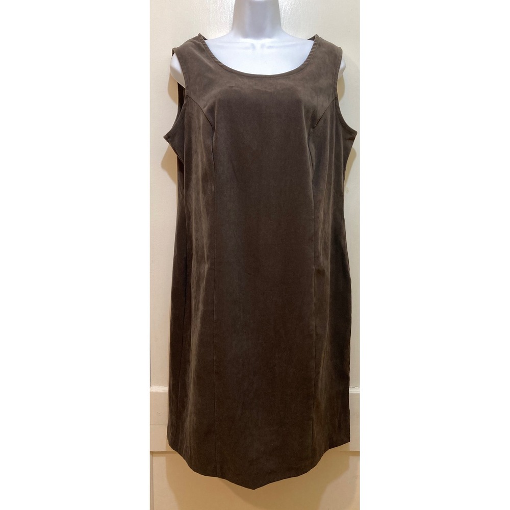Vintage DressBarn Woman Brown Faux‎ Suede Sleeveless Sheath Dress 14W Old Money